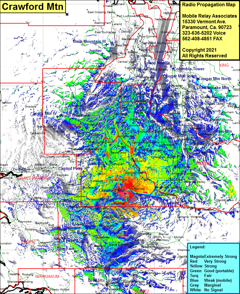 heat map radio coverage Crawford Mtn